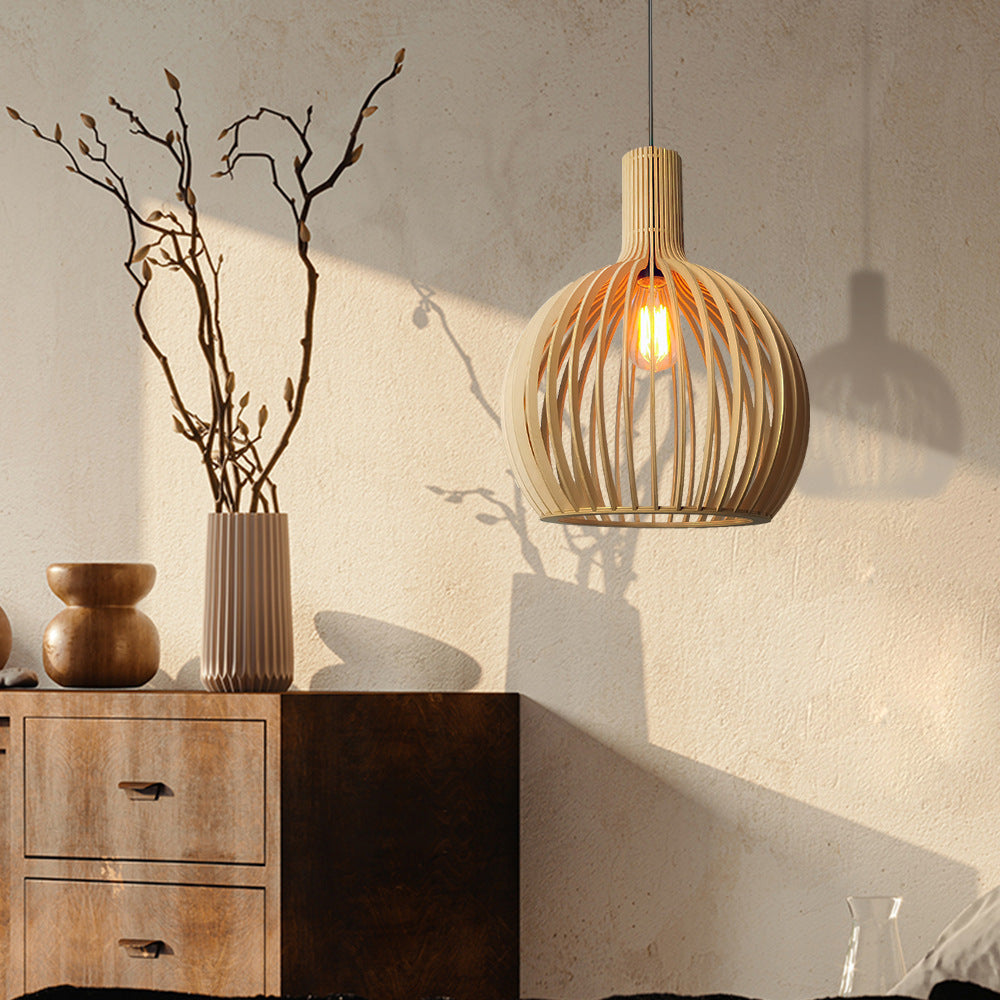Oryza | Pendelleuchte, Holz Aluminium, Warmweißes LED-Licht