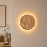 HoutGlow | Wandleuchte, Eiche LED, Rundes Design, Warmes Licht