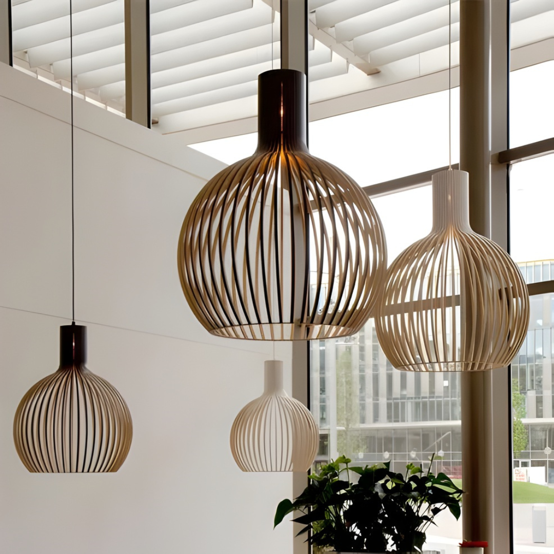 Oryza | Pendelleuchte, Holz Aluminium, Warmweißes LED-Licht